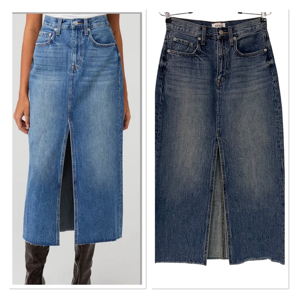 Pistola Alice Maui High Rise Denim Midi Skirt Front Slit Coastal Cowgirl 25 NEW